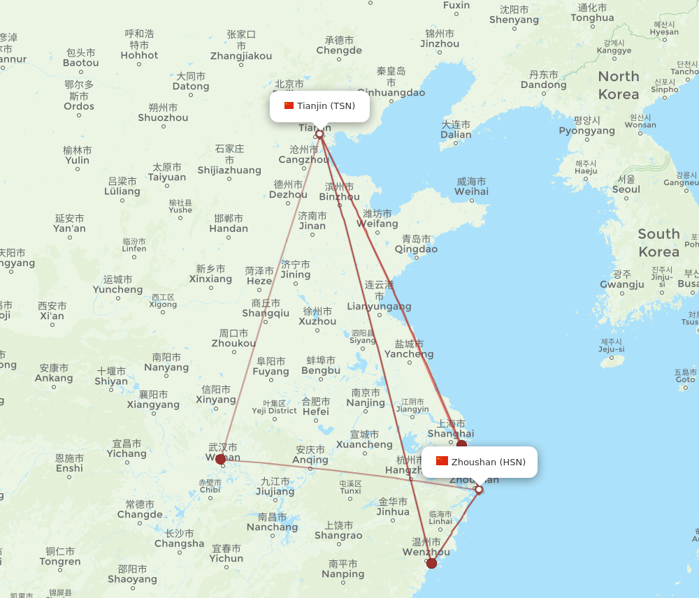 HSN-TSN flight routes