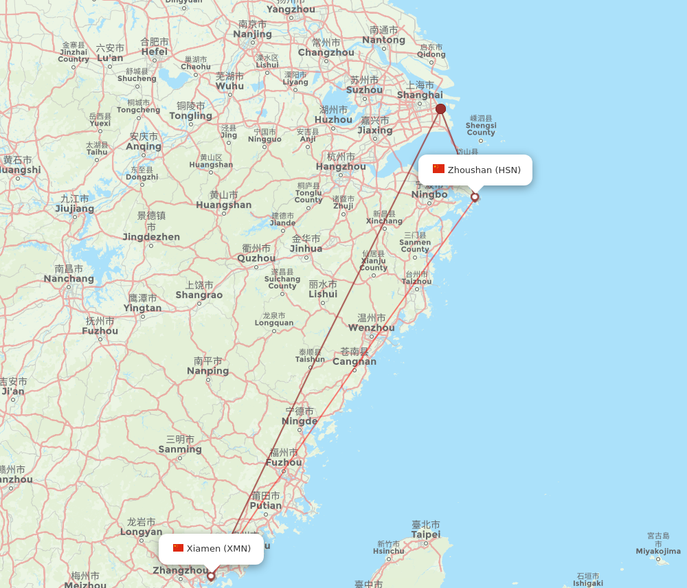 HSN to XMN flights and routes map