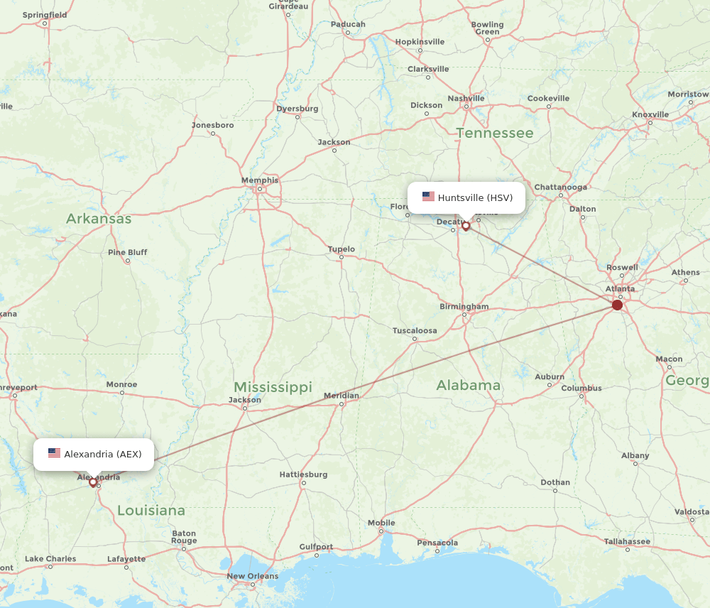 HSV to AEX flights and routes map