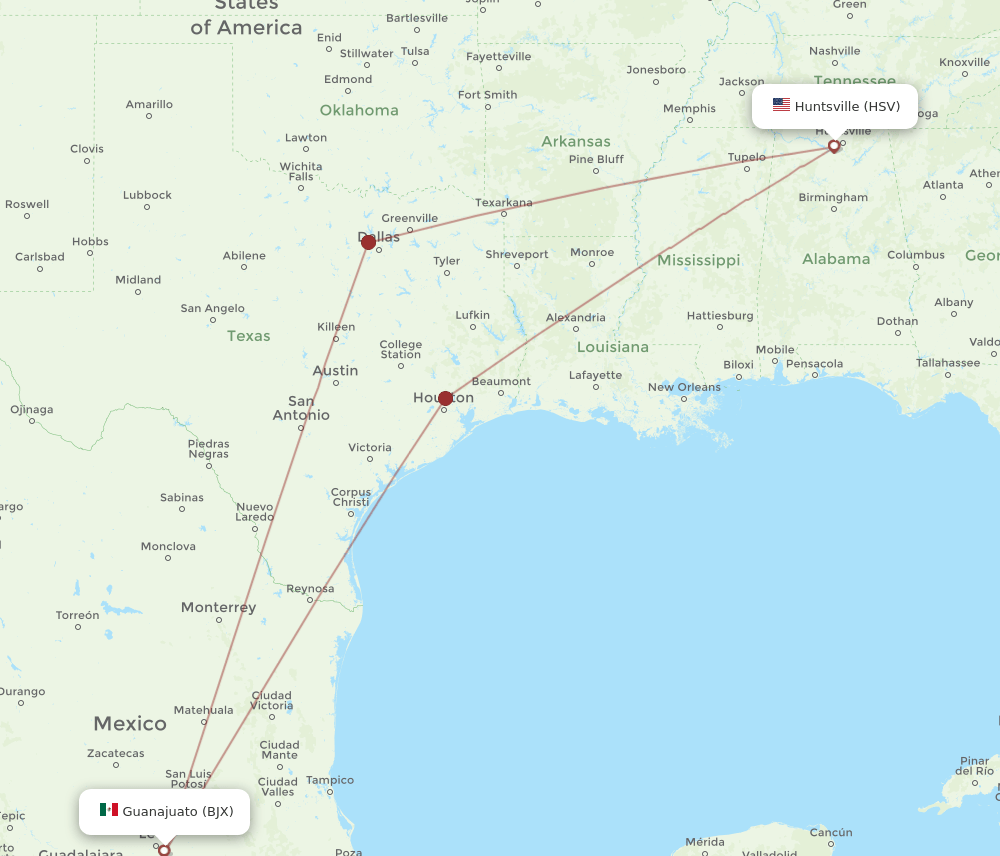 HSV-BJX flight routes