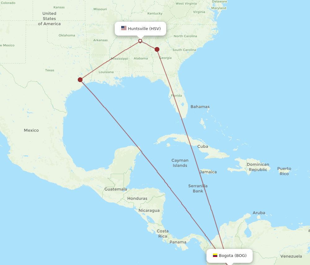 HSV-BOG flight routes