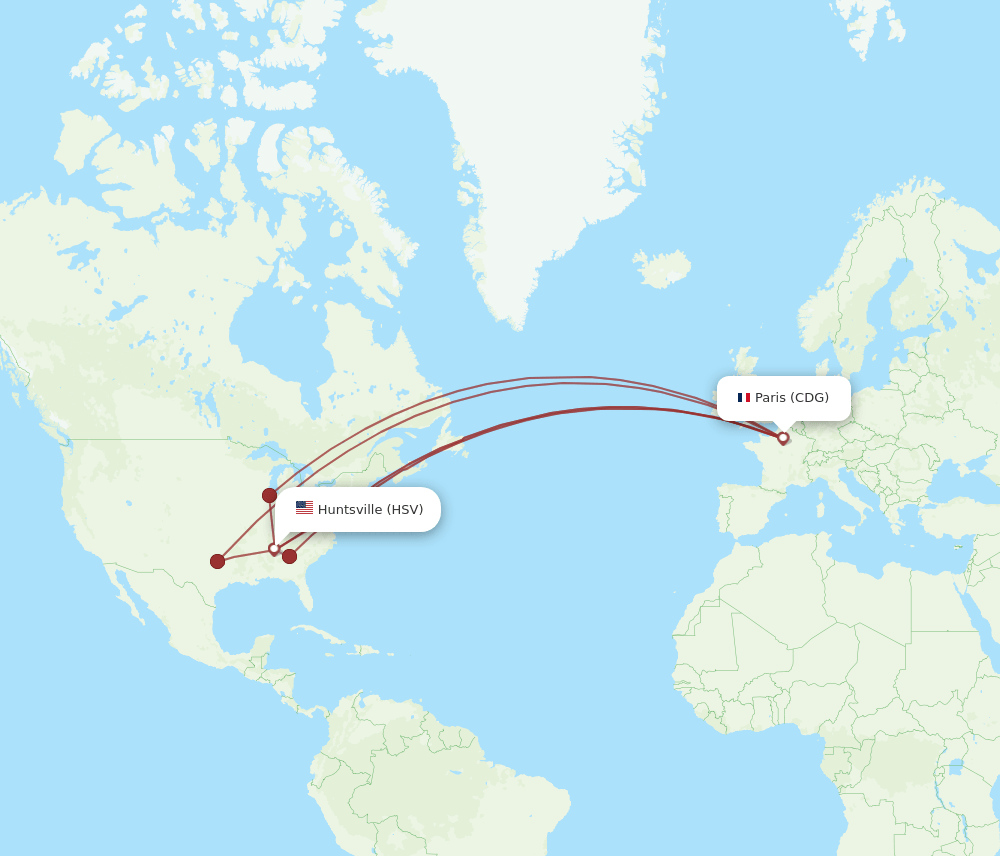 HSV-CDG flight routes