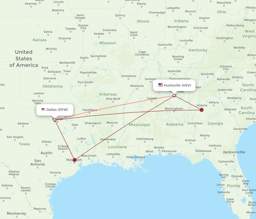 HSV-DFW flight routes