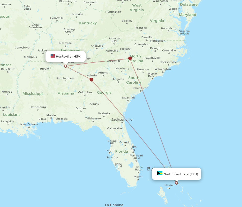 HSV to ELH flights and routes map