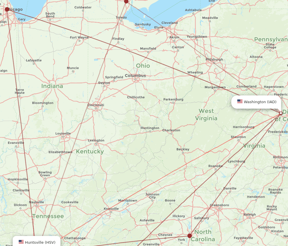 HSV-IAD flight routes