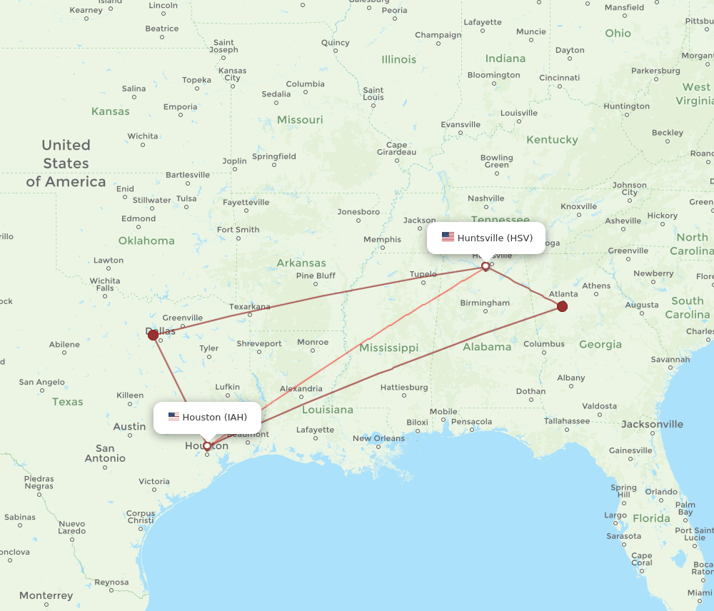 HSV-IAH flight routes
