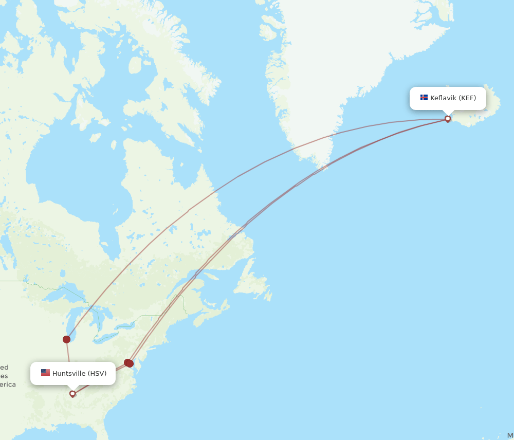 HSV-KEF flight routes