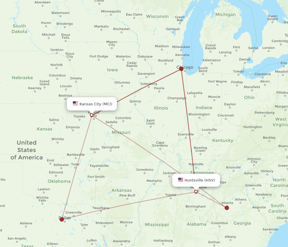 HSV-MCI flight routes
