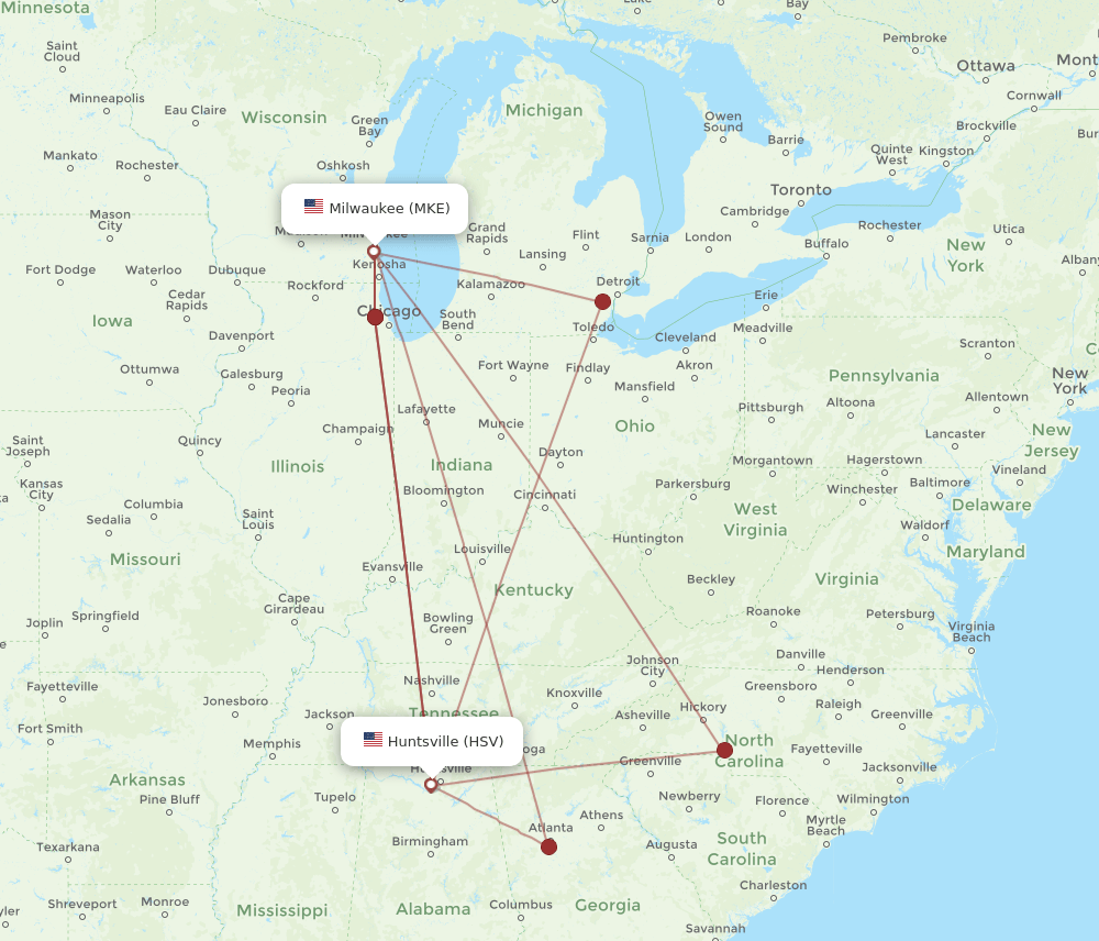 HSV-MKE flight routes