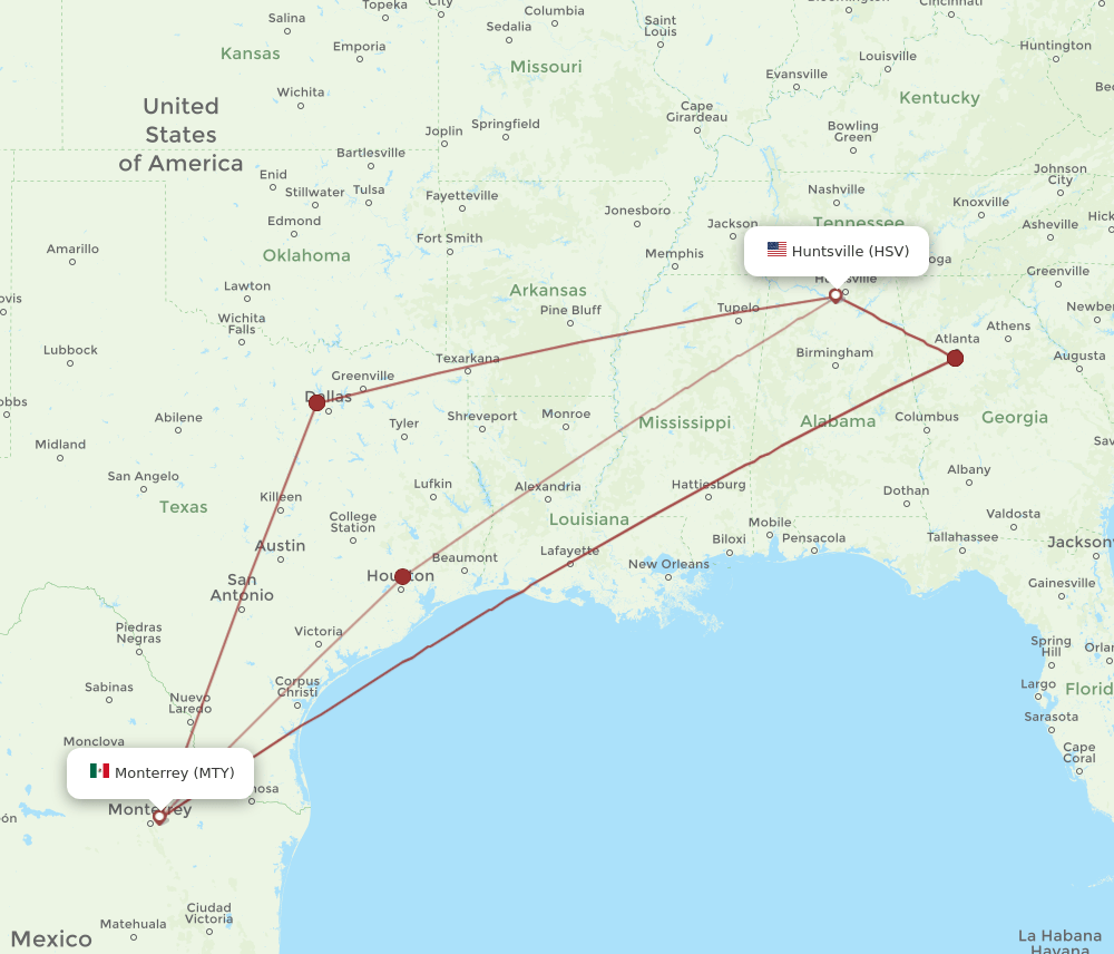 HSV-MTY flight routes