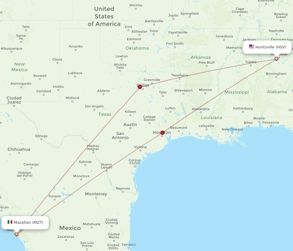 HSV-MZT flight routes