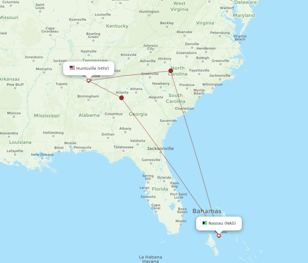 HSV to NAS flights and routes map