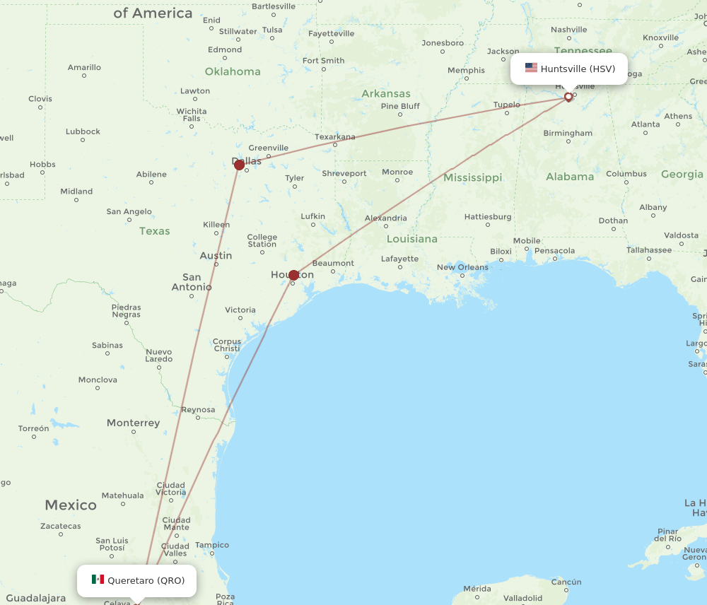HSV-QRO flight routes