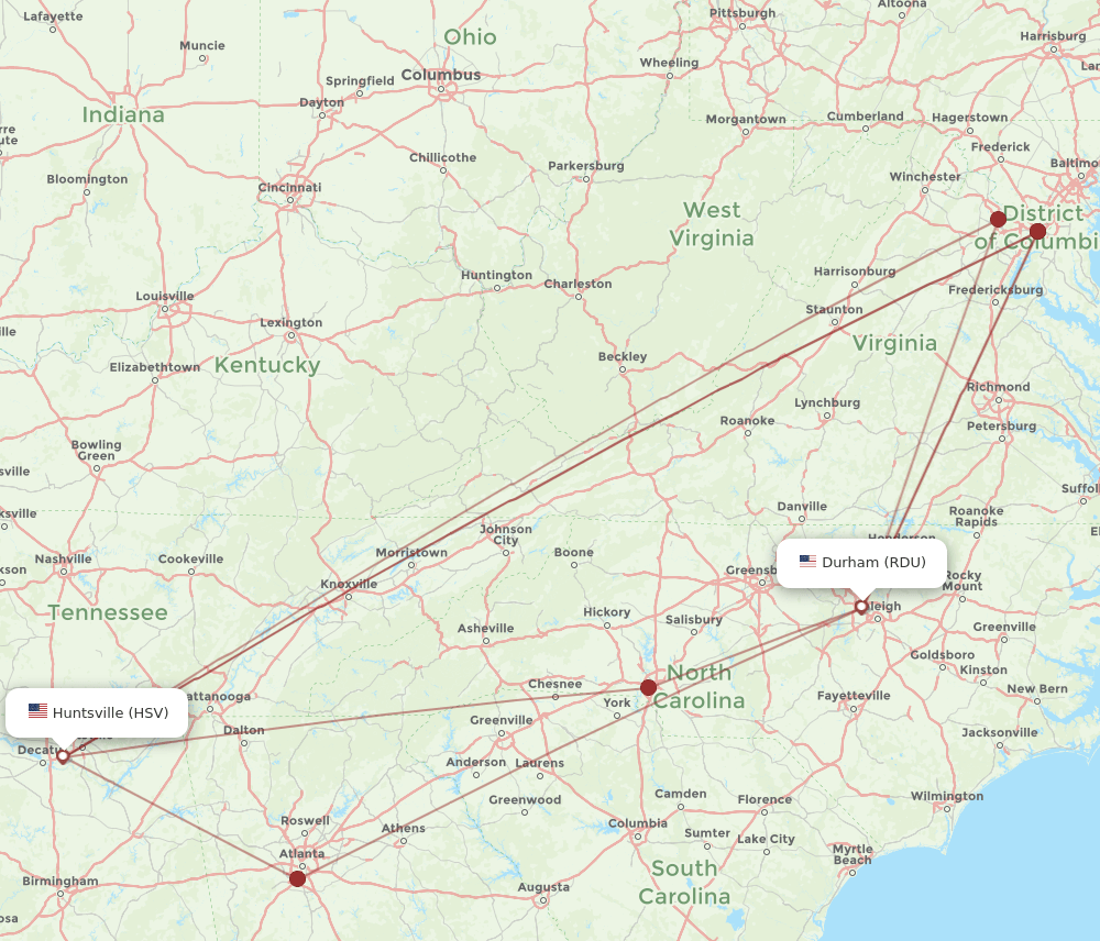 HSV-RDU flight routes