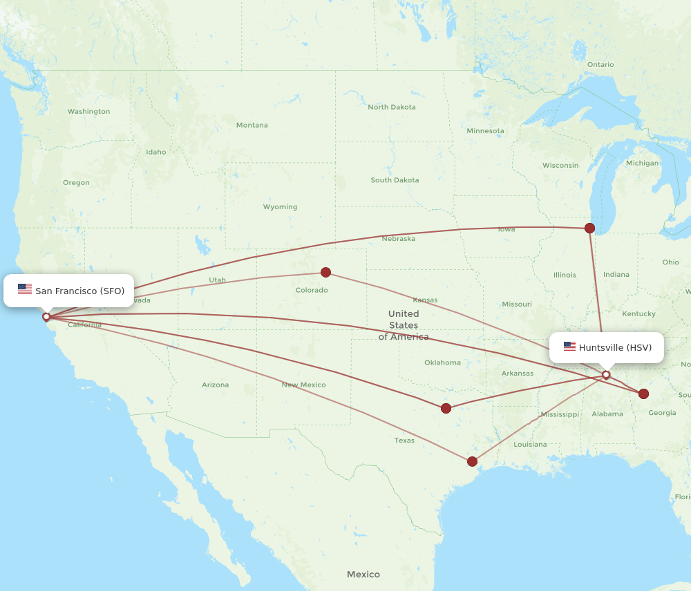 HSV to SFO flights and routes map