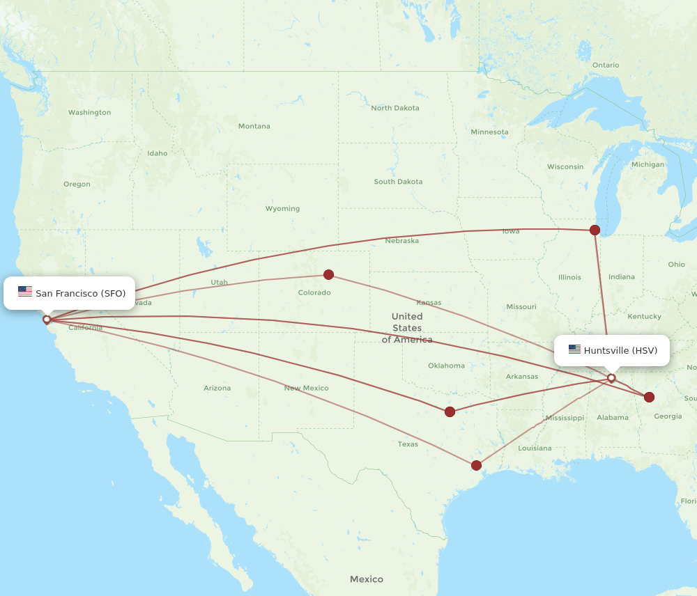 HSV-SFO flight routes