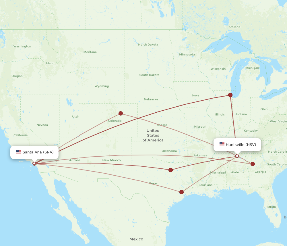 HSV to SNA flights and routes map