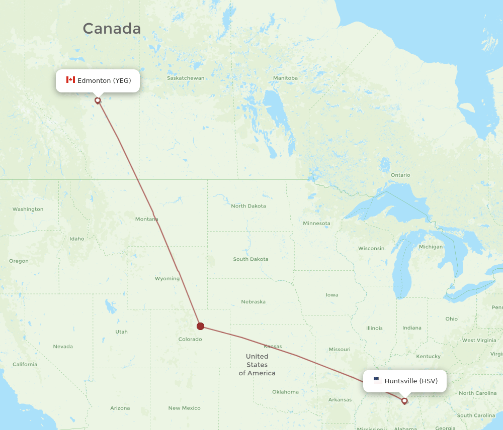 HSV to YEG flights and routes map