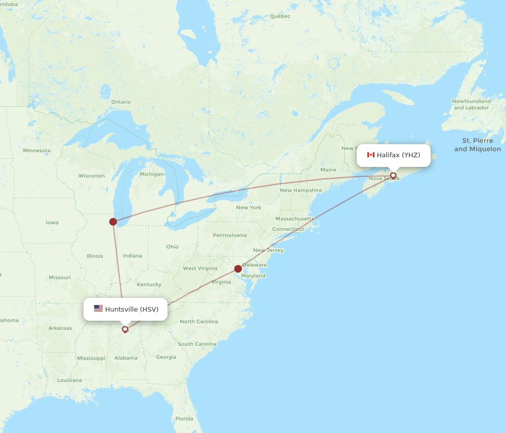 Halifax - Huntsville route map and flight paths