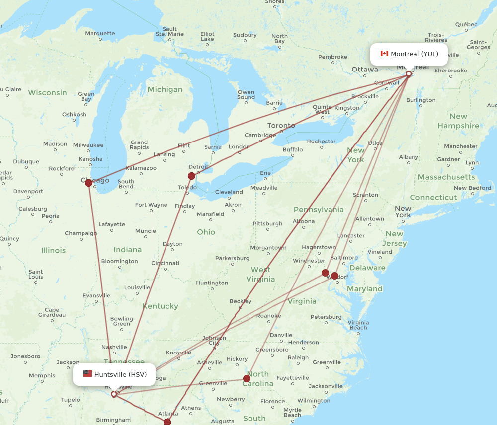 HSV-YUL flight routes