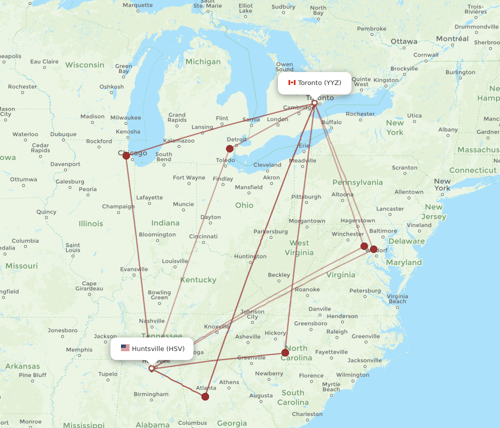 Toronto - Huntsville route map and flight paths