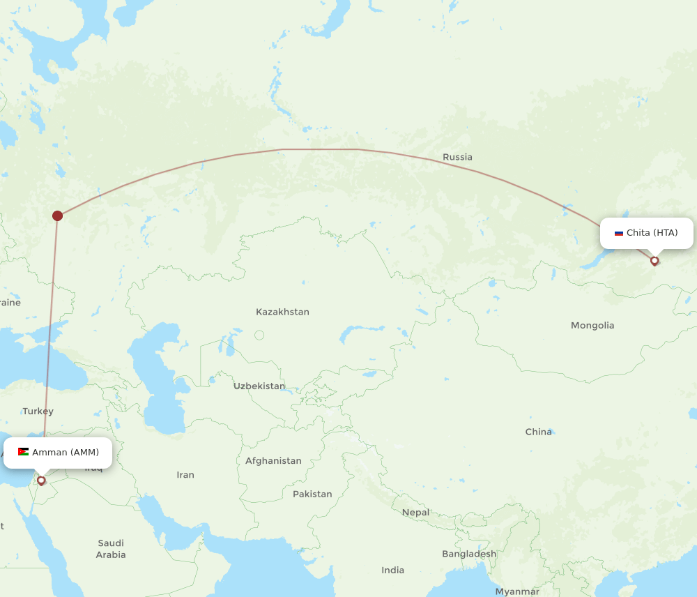 Amman - Chita route map and flight paths