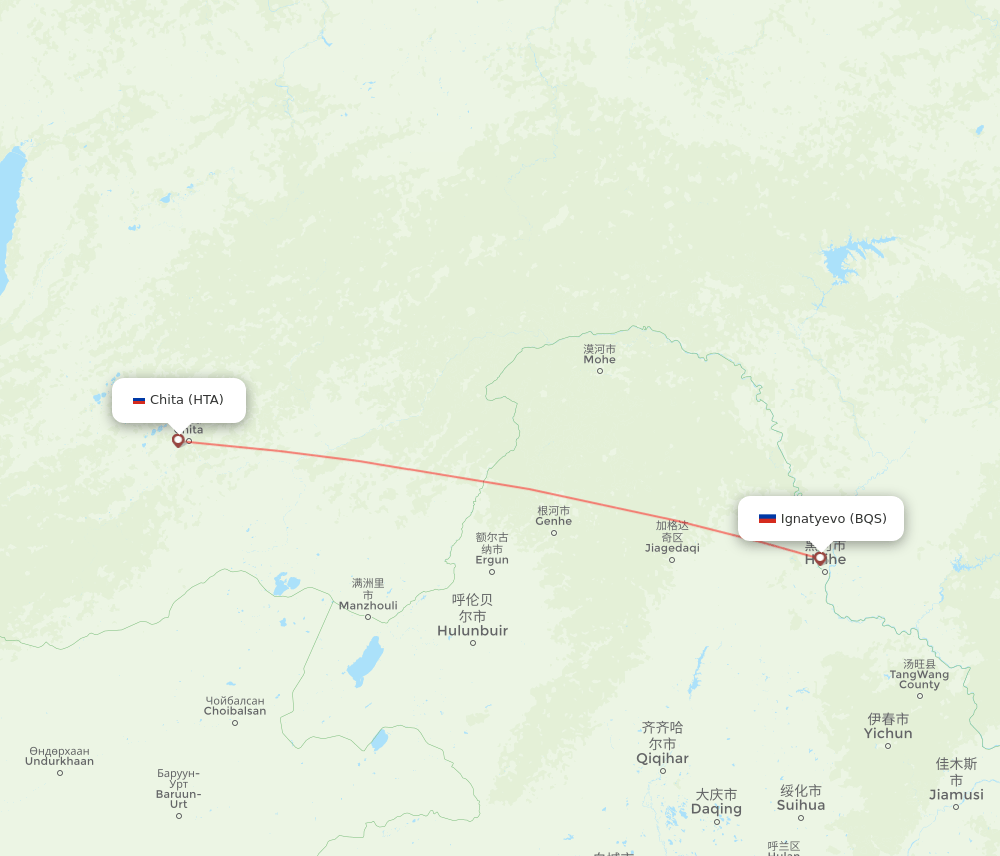 HTA to BQS flights and routes map