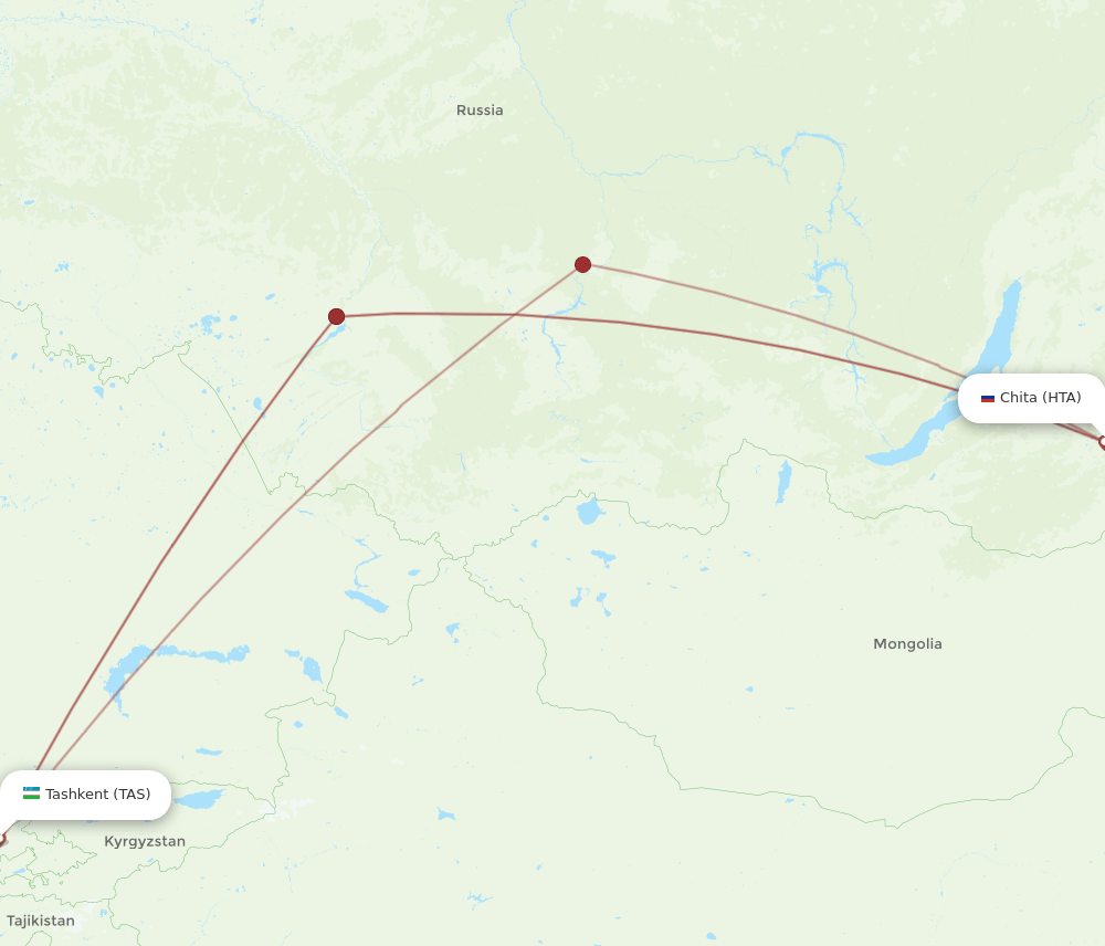 Tashkent - Chita route map and flight paths