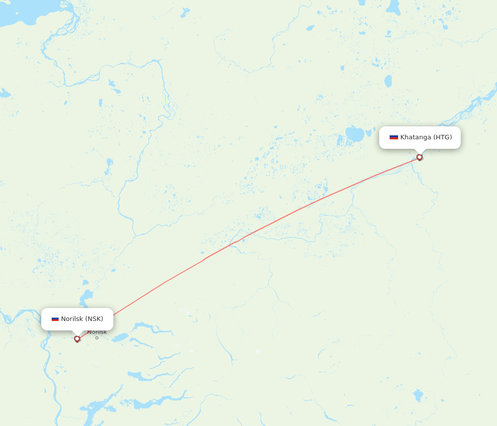 Hatanga - Noril'sk route map and flight paths