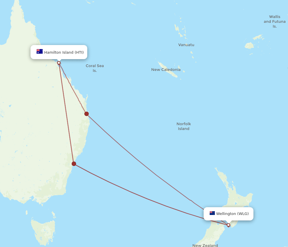 HTI to WLG flights and routes map