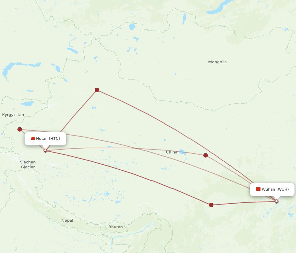 HTN to WUH flights and routes map