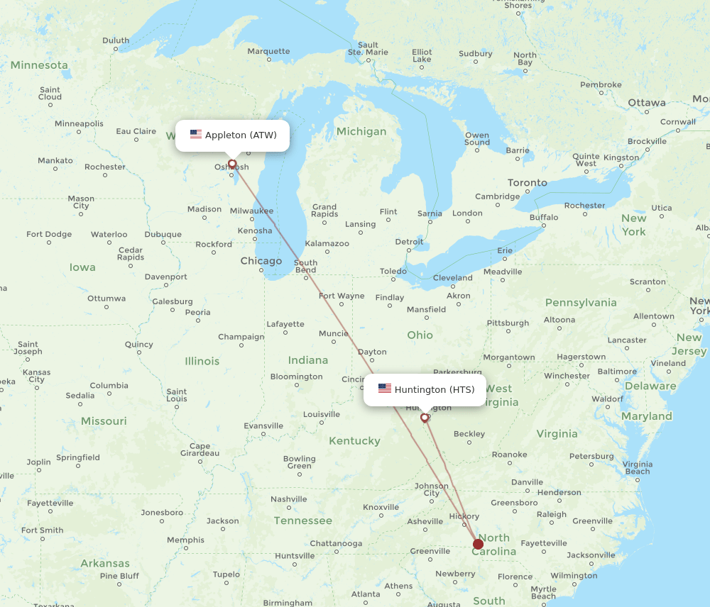 HTS-ATW flight routes