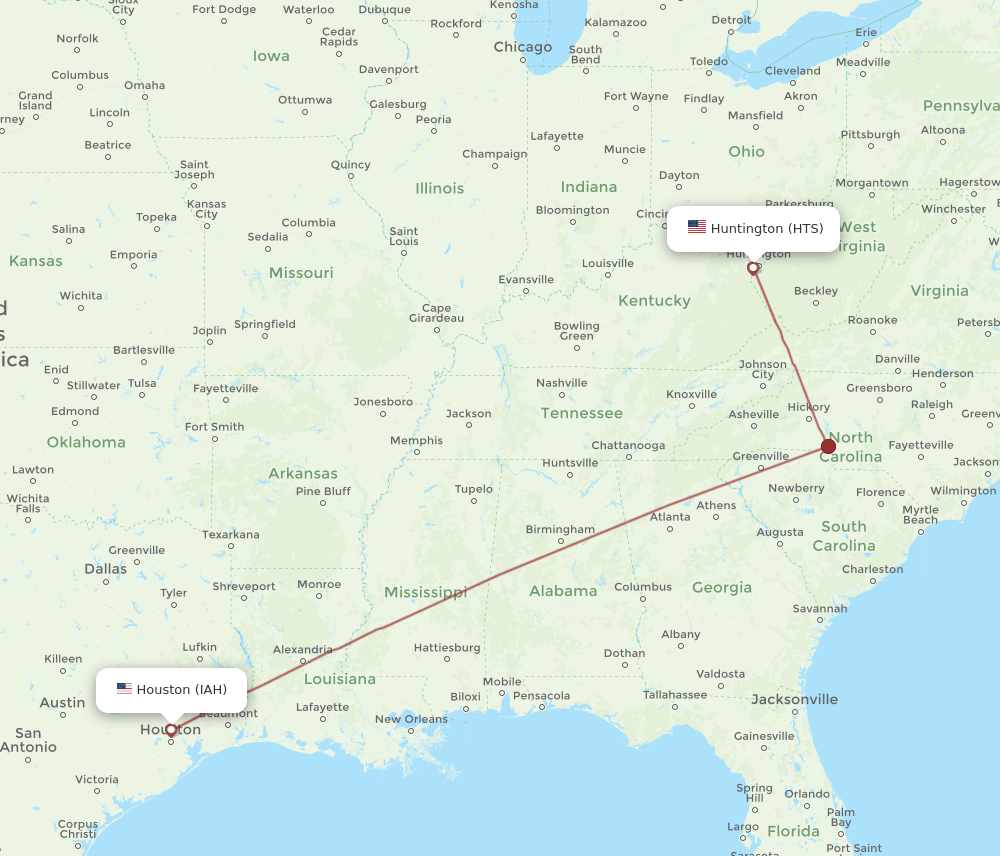 HTS-IAH flight routes