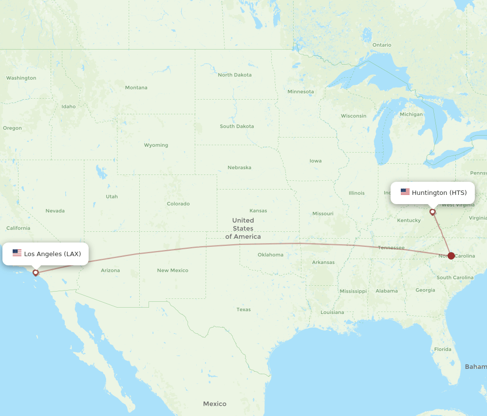 HTS-LAX flight routes