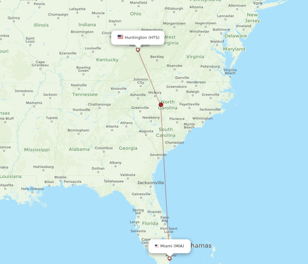 HTS-MIA flight routes