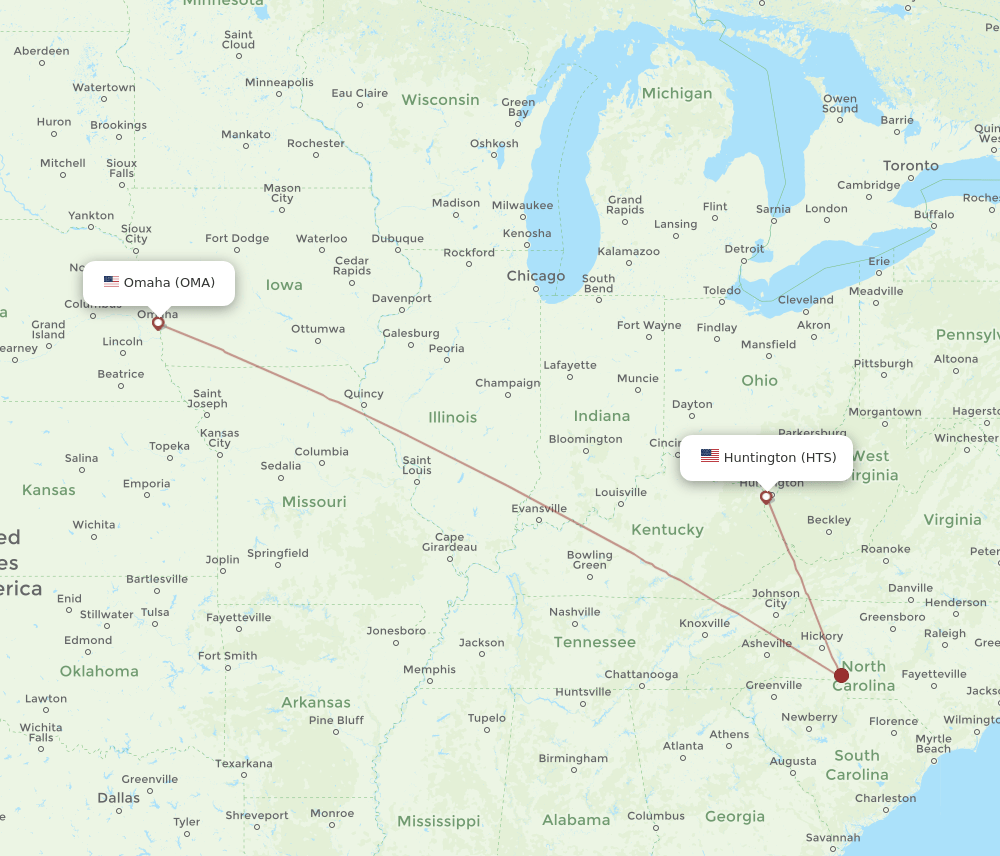 HTS-OMA flight routes