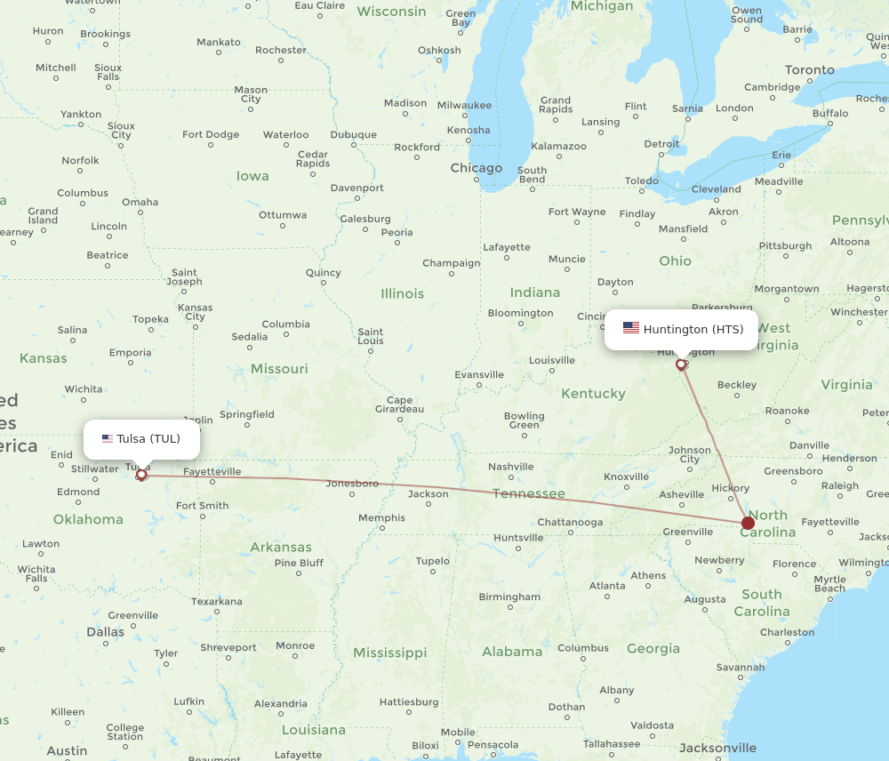 HTS-TUL flight routes
