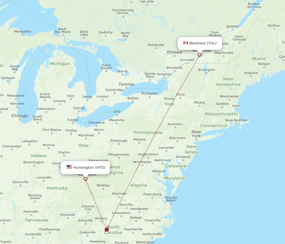 HTS-YUL flight routes