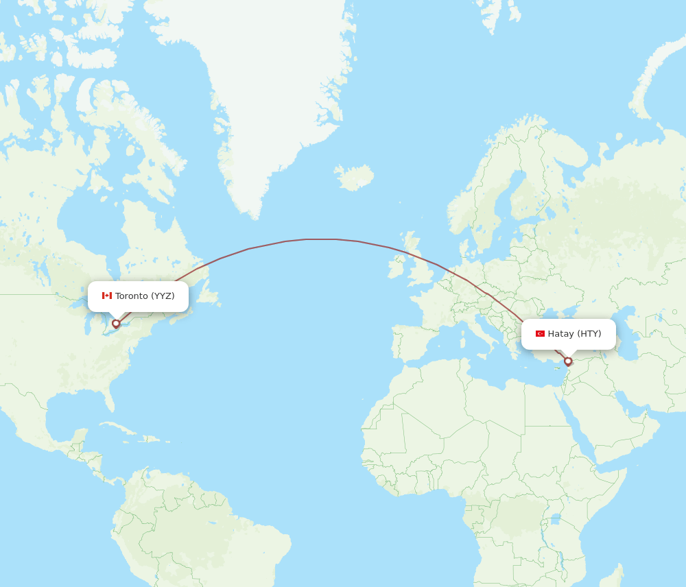 Toronto - Antakya route map and flight paths