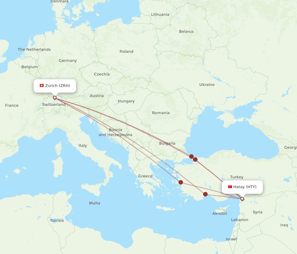 Zurich - Antakya route map and flight paths