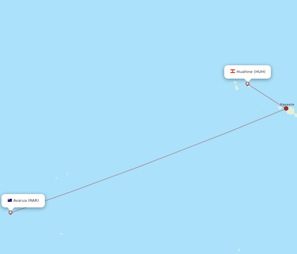 Rarotonga - Huahine route map and flight paths