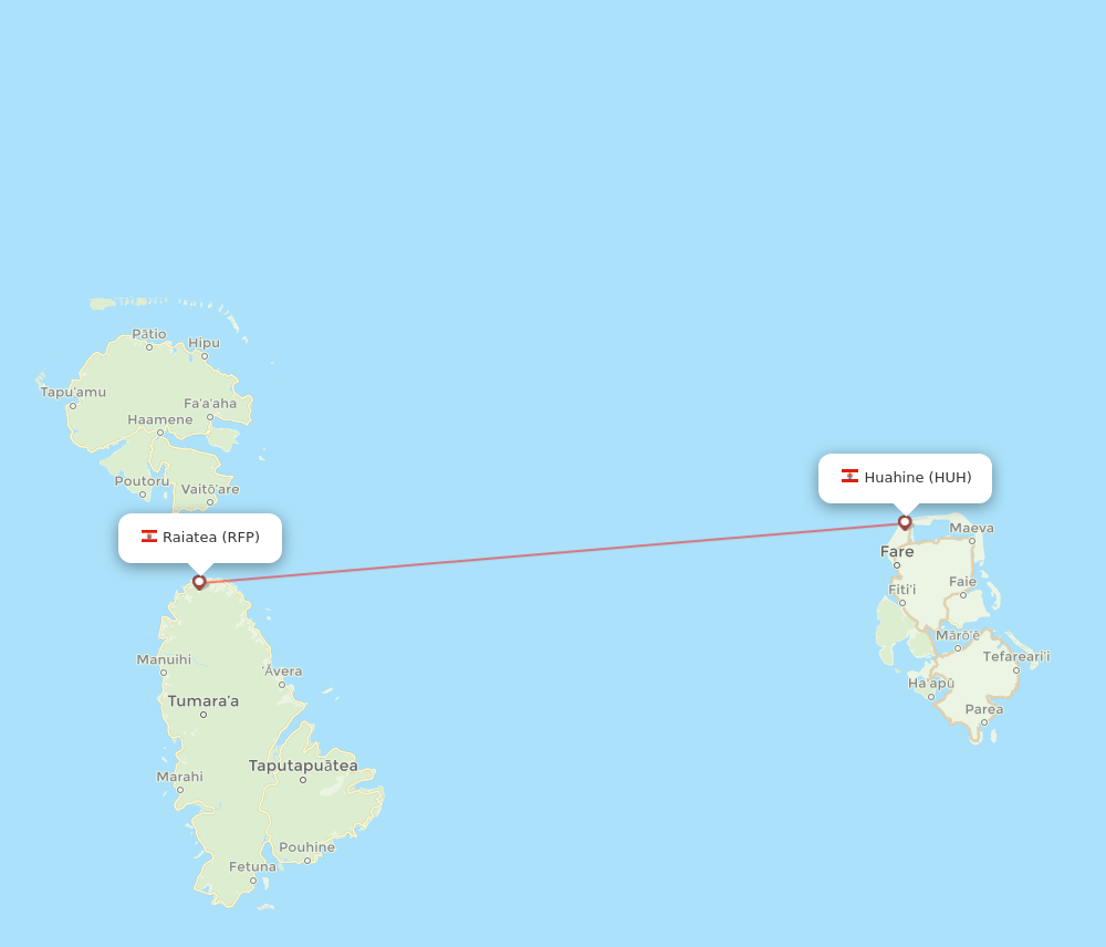 Huahine - Raiatea route map and flight paths