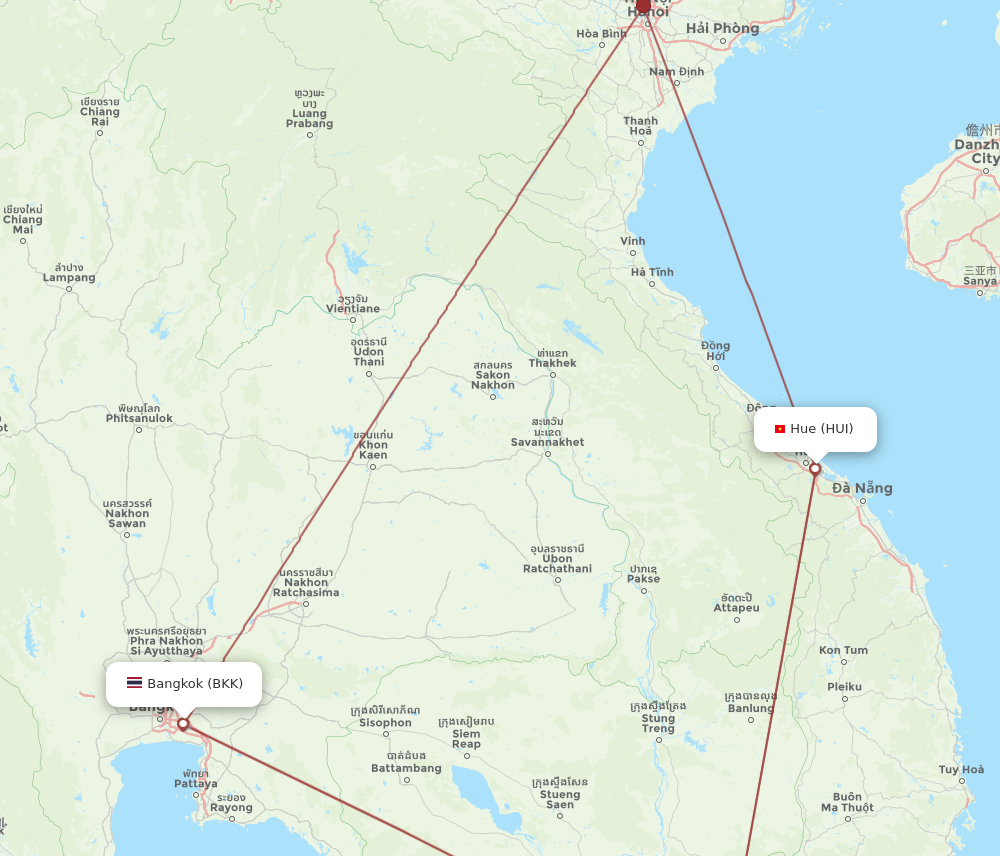 HUI to BKK flights and routes map