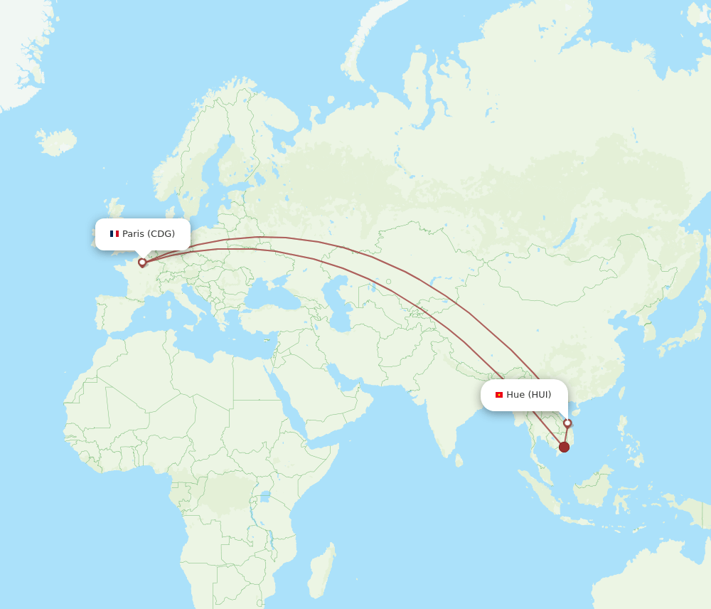 HUI to CDG flights and routes map