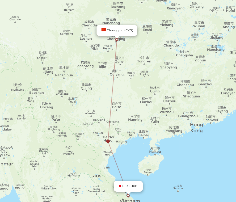 HUI-CKG flight routes
