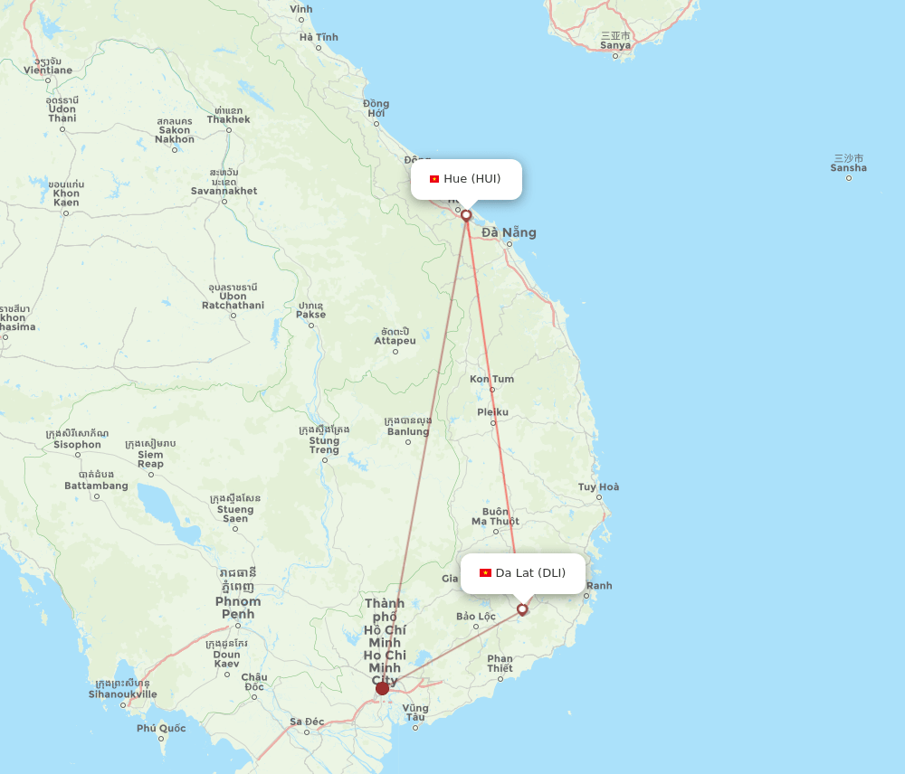 HUI to DLI flights and routes map