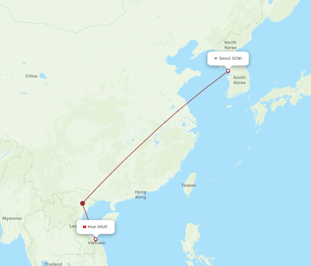 HUI-ICN flight routes
