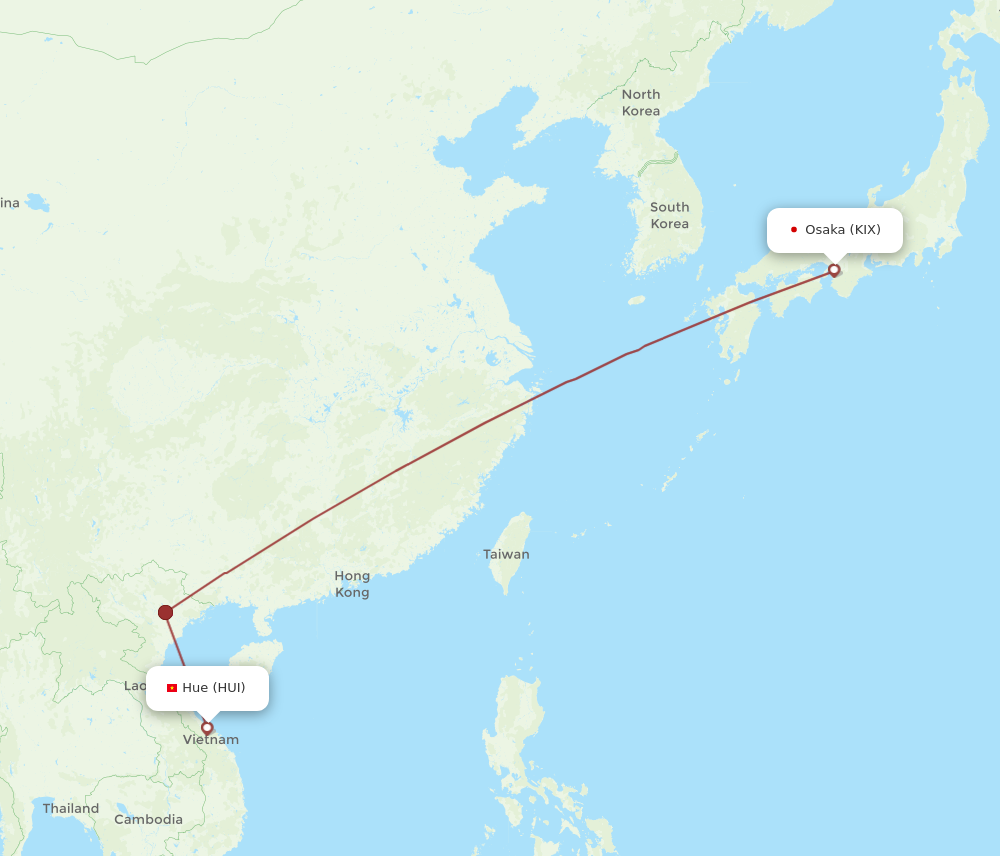 HUI to KIX flights and routes map