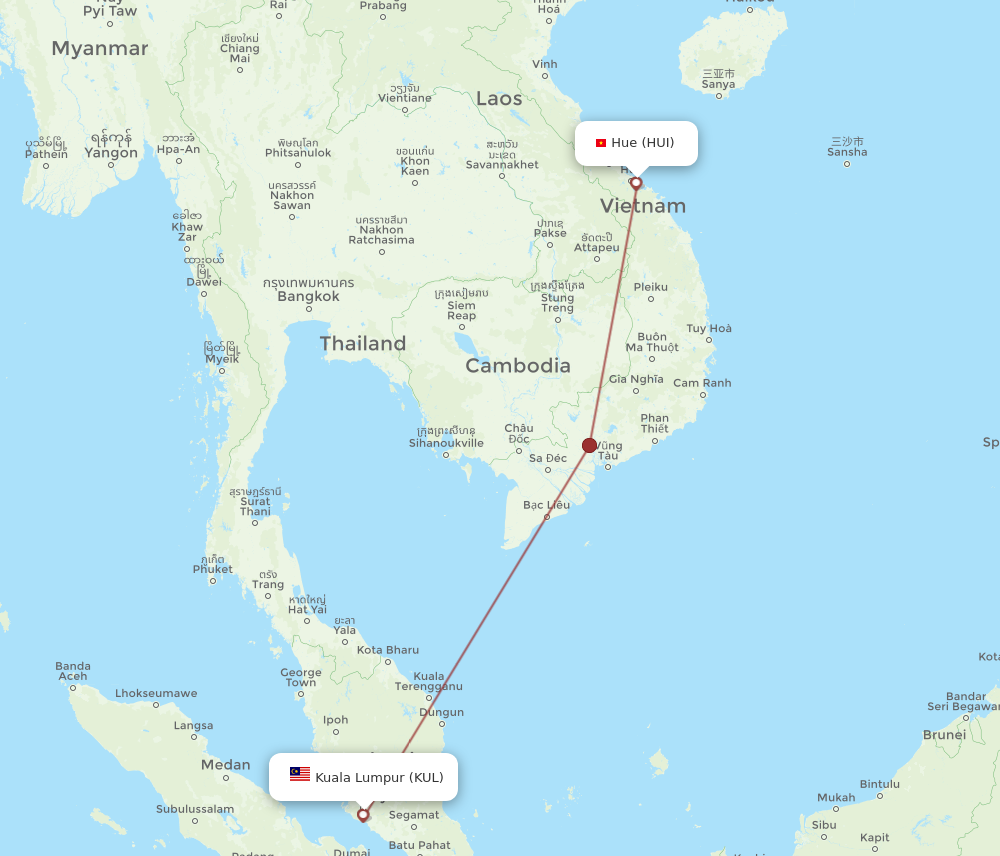 HUI to KUL flights and routes map