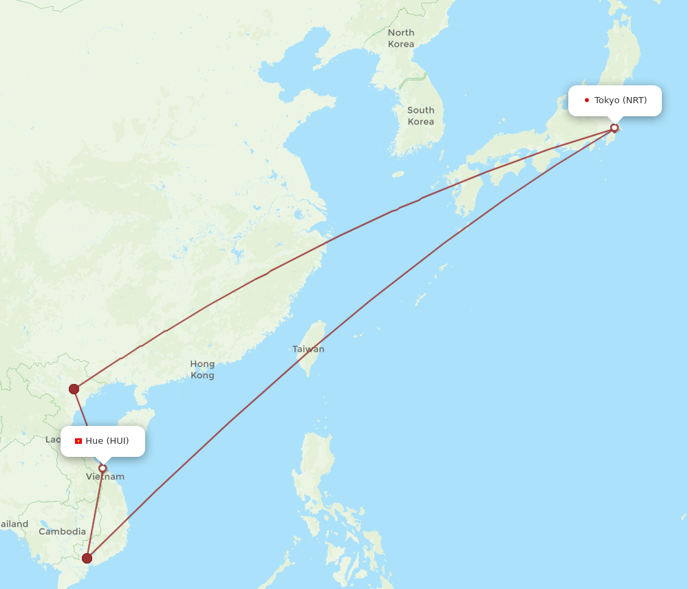 HUI to NRT flights and routes map